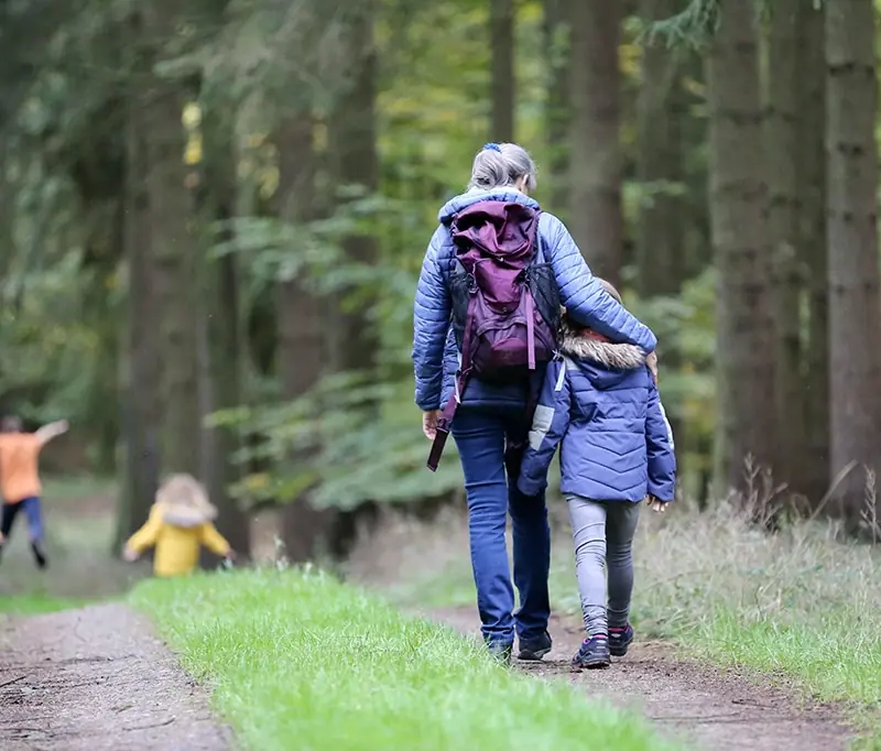 Balade en forêt en famille lors d'un séjour au camping Yvelines à la campagne